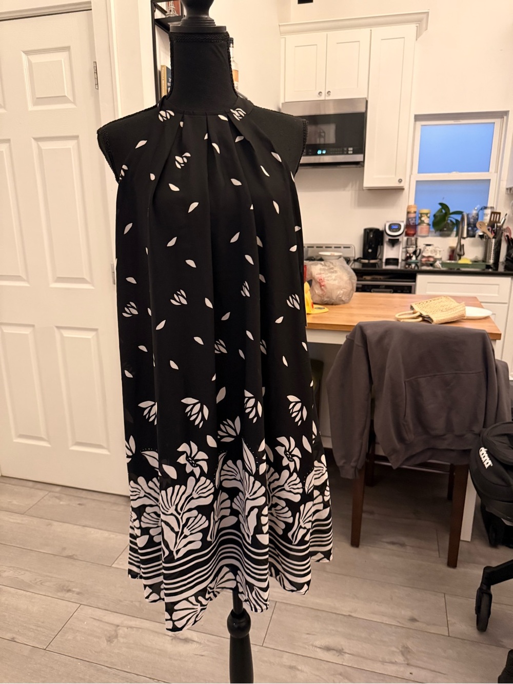 Siren Lily Black & White Floral Border Midi Halter Dress